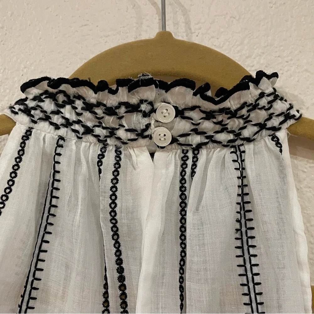Frame Embroidered Ruffle Trim Striped Halter Top - Picture 7 of 9